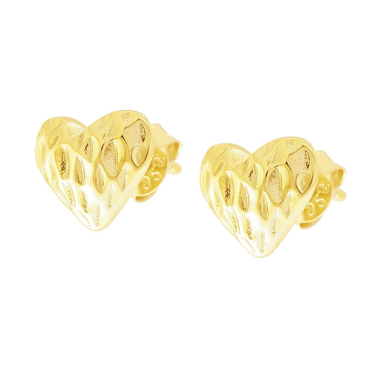 Orecchini Cuore Martellato in ARGENTO 925 Galvanica Oro