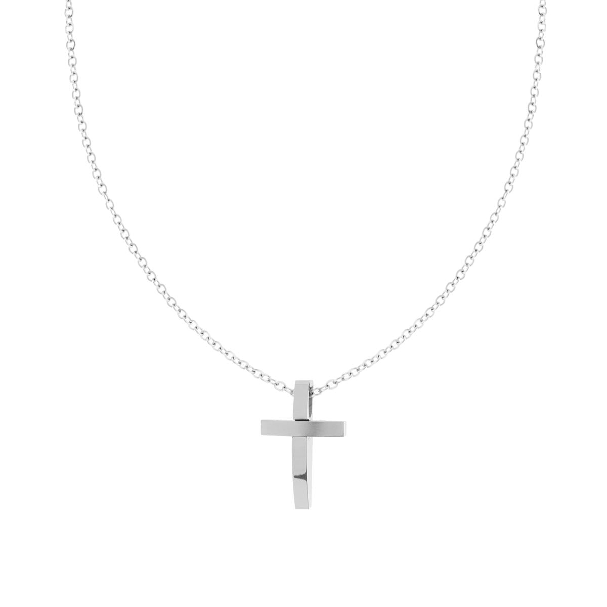 Collana Catena Forzatina Diamantata con Croce in ACCIAIO