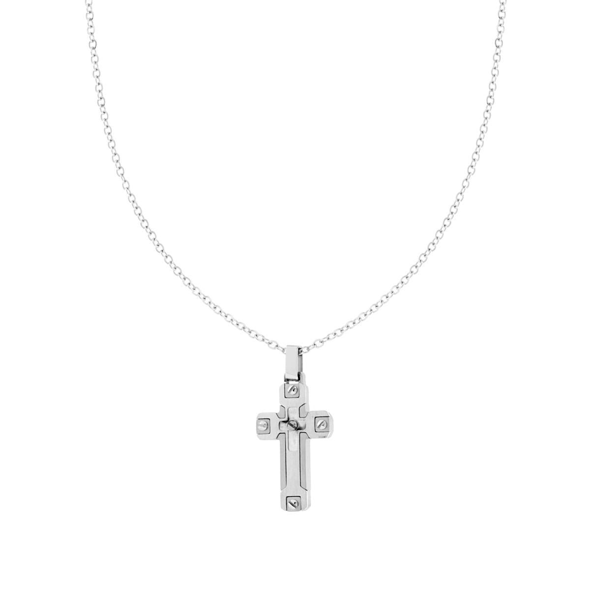Collana Catena Forzatina Diamantata con Croce in ACCIAIO