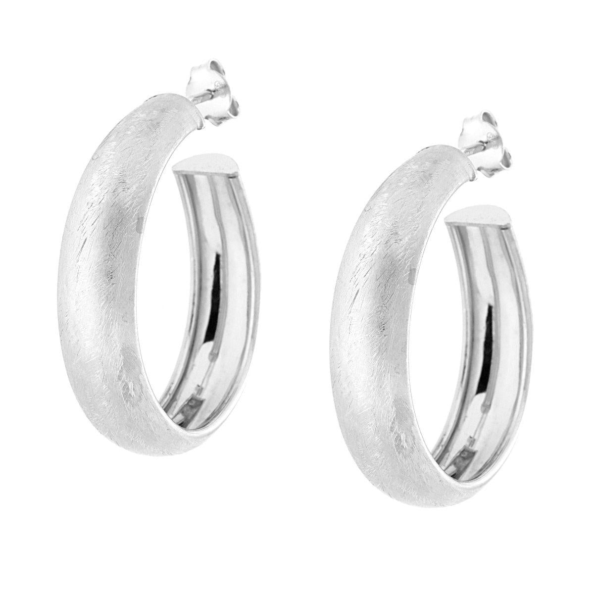 Orecchini Cerchio Fascia Bombato Spazzolato mm 32 in ARGENTO 925 Galvanica Rodio