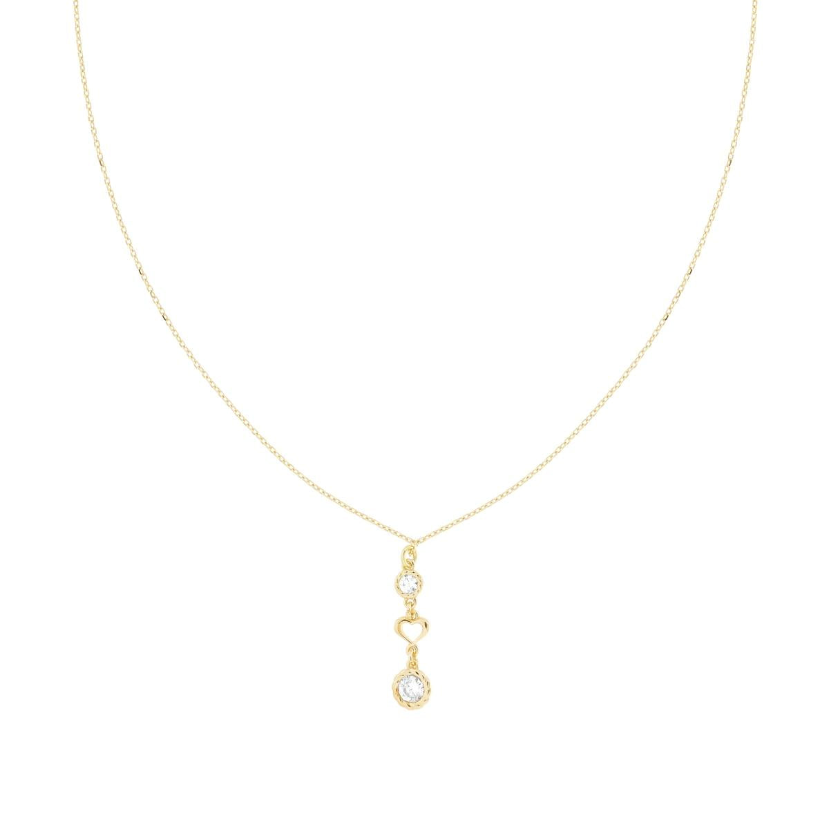 Collana Catena Forzatina Diamantata con Cuore e Cubic Zirconia Bianchi in ARGENTO 925 Galvanica Oro