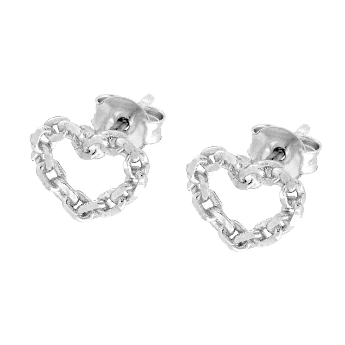 Orecchini Cuore Catena Diamantata in ARGENTO 925 Galvanica Rodio