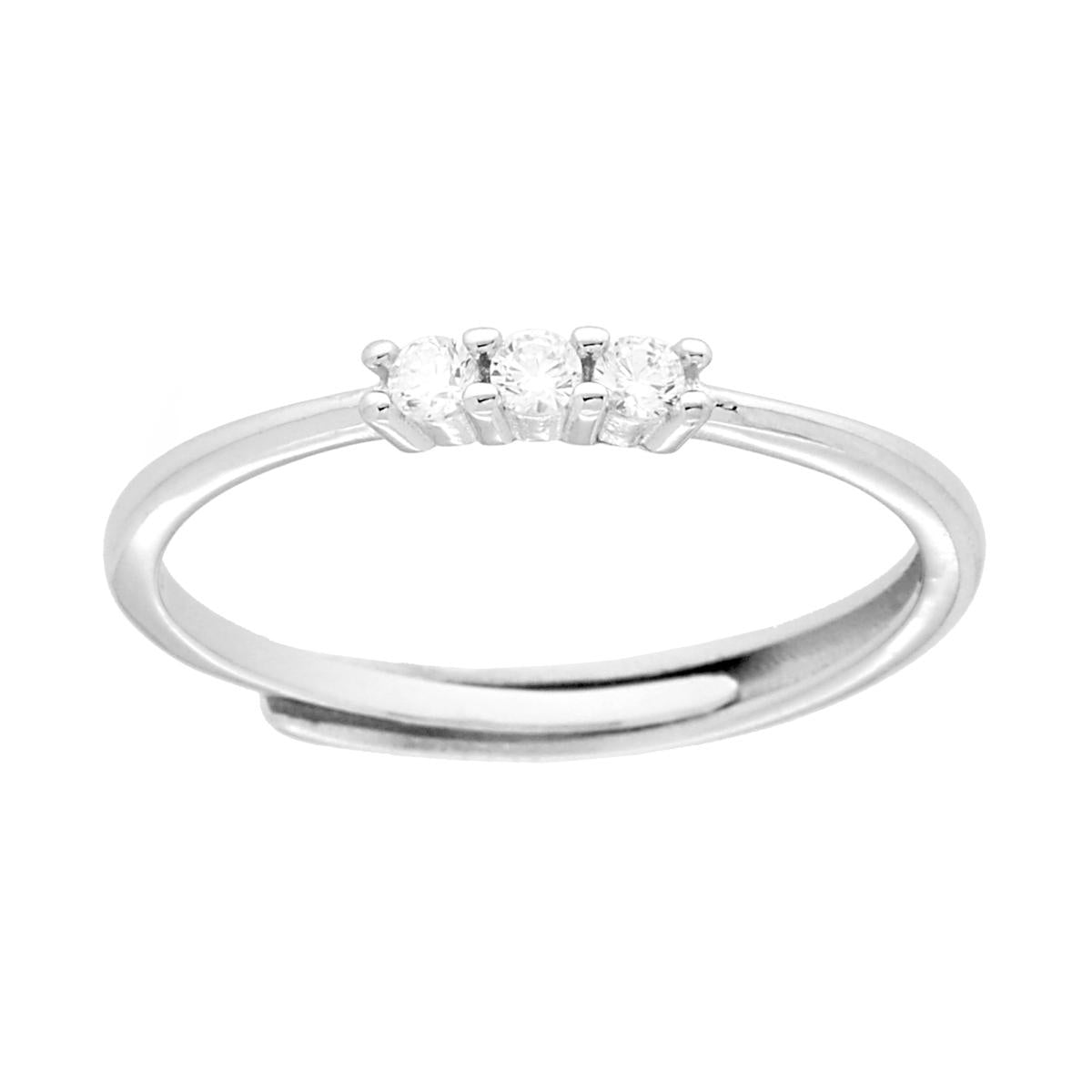 Anello Trilogy con Cubic Zirconia Bianchi in ARGENTO 925 Galvanica Rodio