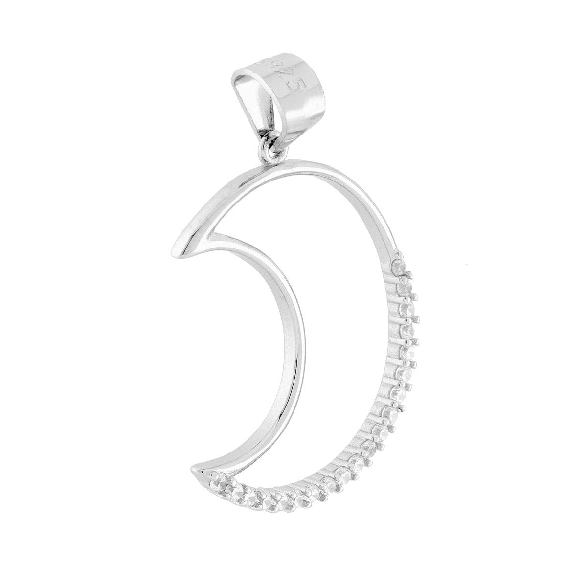 Ciondolo Luna con Cubic Zirconia Bianchi in ARGENTO 925 Galvanica Rodio