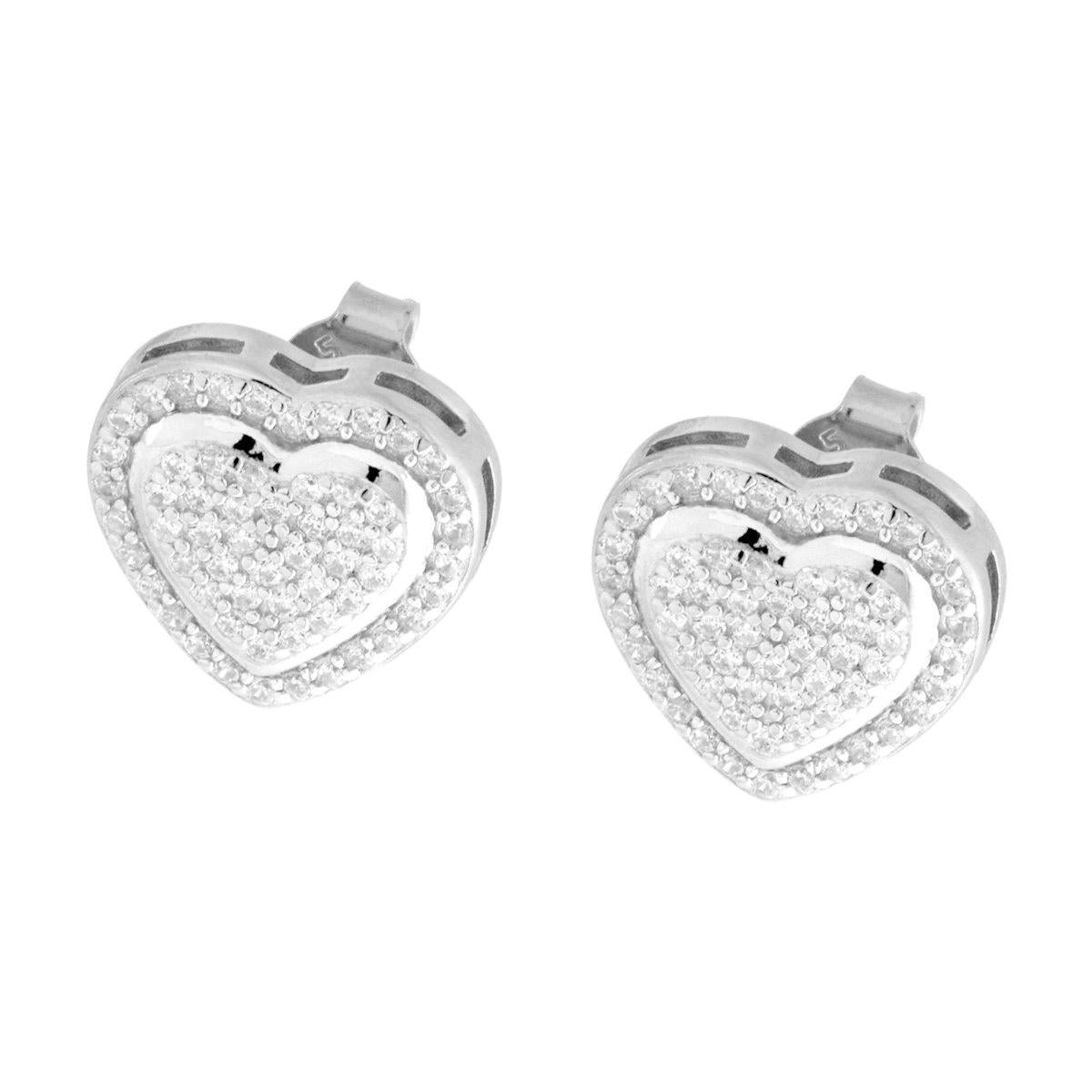 Orecchini Cuore con Cubic Zirconia Bianchi in ARGENTO 925 Galvanica Rodio