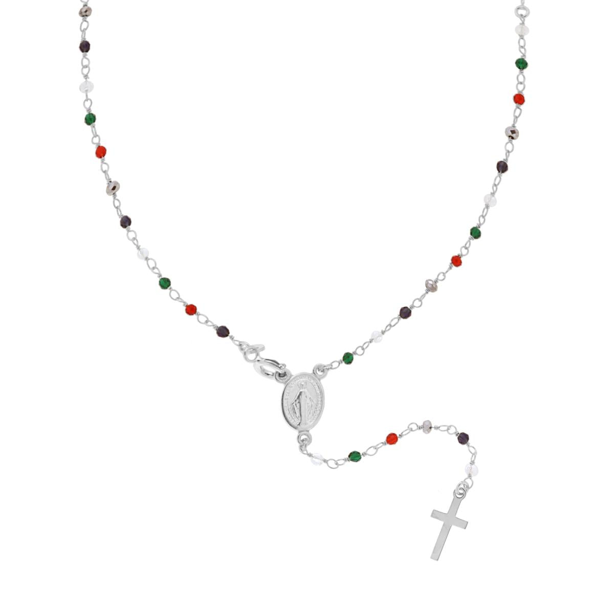 Collana Rosario cm 50 con Grani Crystal Multicolor mm 2 in ARGENTO 925 Galvanica Rodio