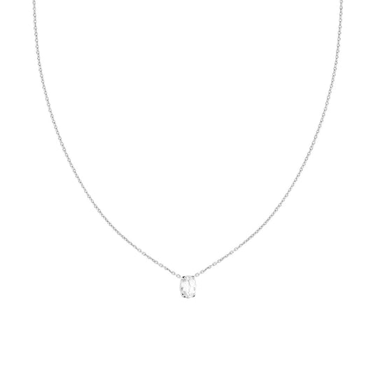 Collana Catena Forzatina Diamantata con Punto Luce Ovale Crystal Bianco in ARGENTO 925 Galvanica Rodio