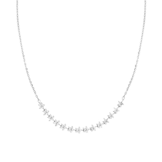 Collana Catena Forzatina Diamantata con filo di Stelle e Crystal Bianchi in ACCIAIO