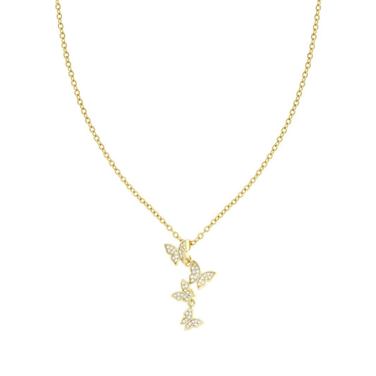 Collana Catena Forzatina Diamantata con Farfalle e Cubic Zirconia Bianchi in ACCIAIO e OTTONE colore Oro