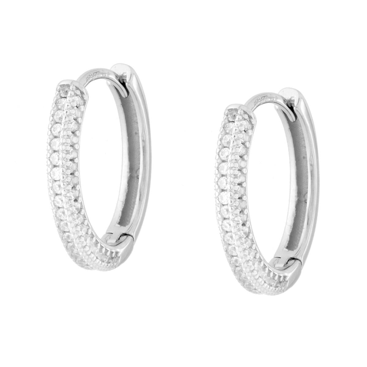Orecchini Cerchio Scattino con Cubic Zirconia Bianchi in ARGENTO 925 Galvanica Rodio