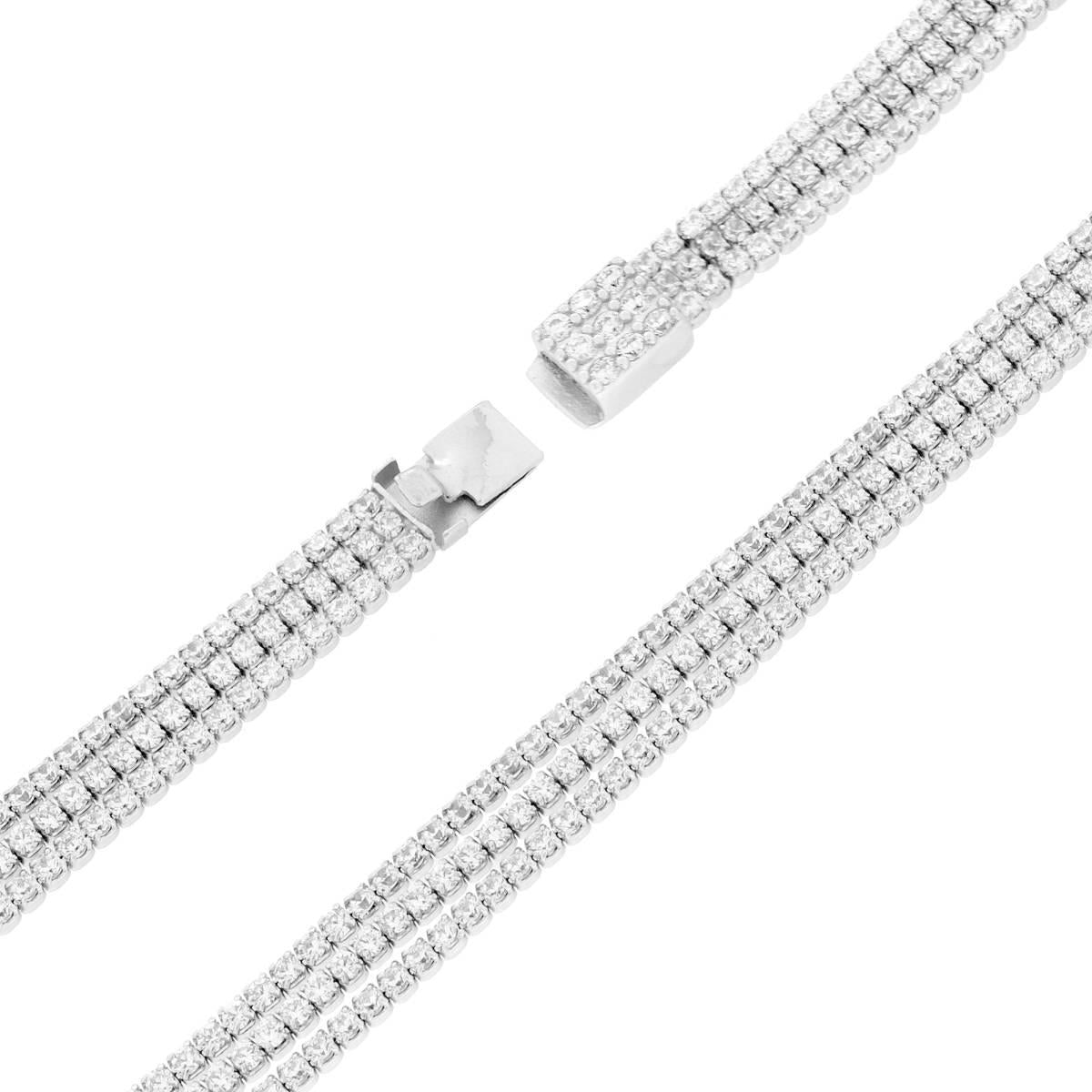 Bracciale Tennis Griffe cm 18 tre fili Cubic Zirconia mm 1.5 Bianchi in ARGENTO Galvanica Rodio