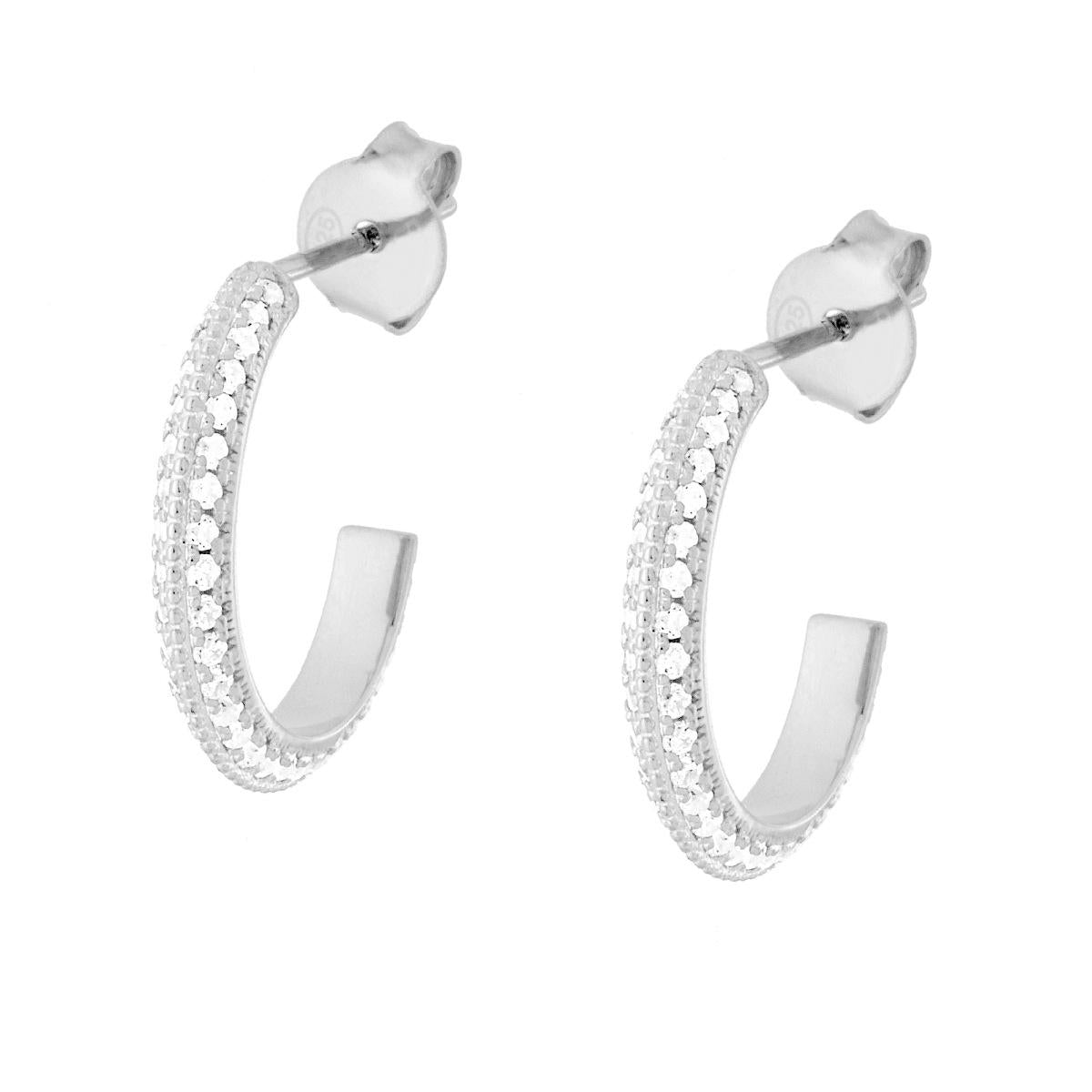 Orecchini Cerchio con Cubic Zirconia Bianchi in ARGENTO 925 Galvanica Rodio