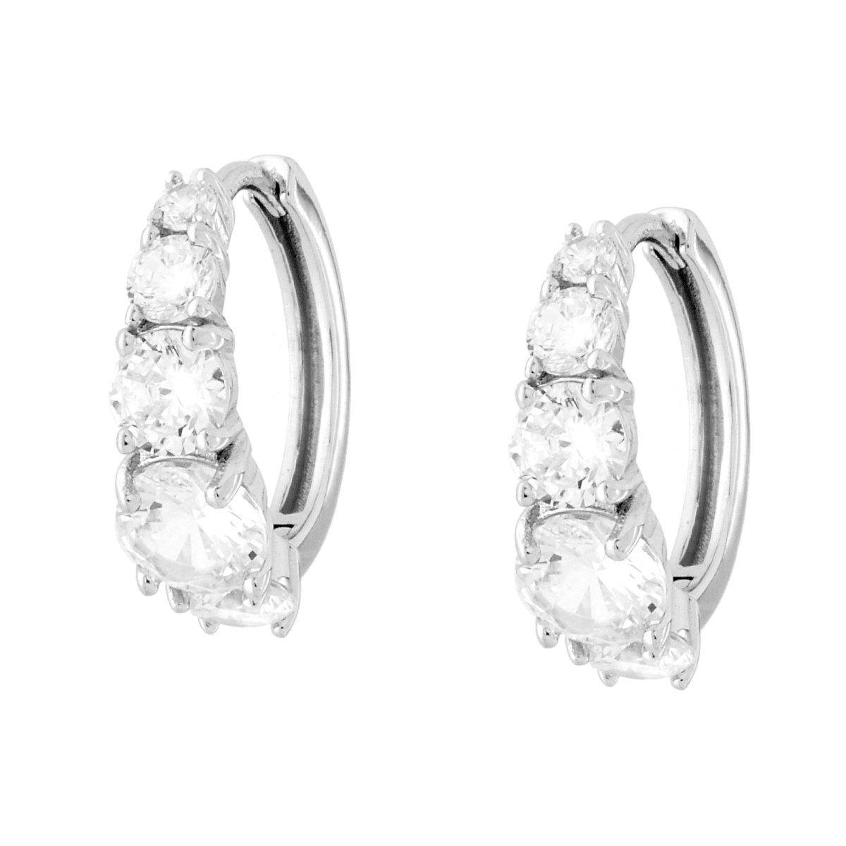 Orecchini Cerchio a Scattino mm 15 con Cubic Zirconia Bianchi Degrade in ARGENTO 925 Galvanica Rodio