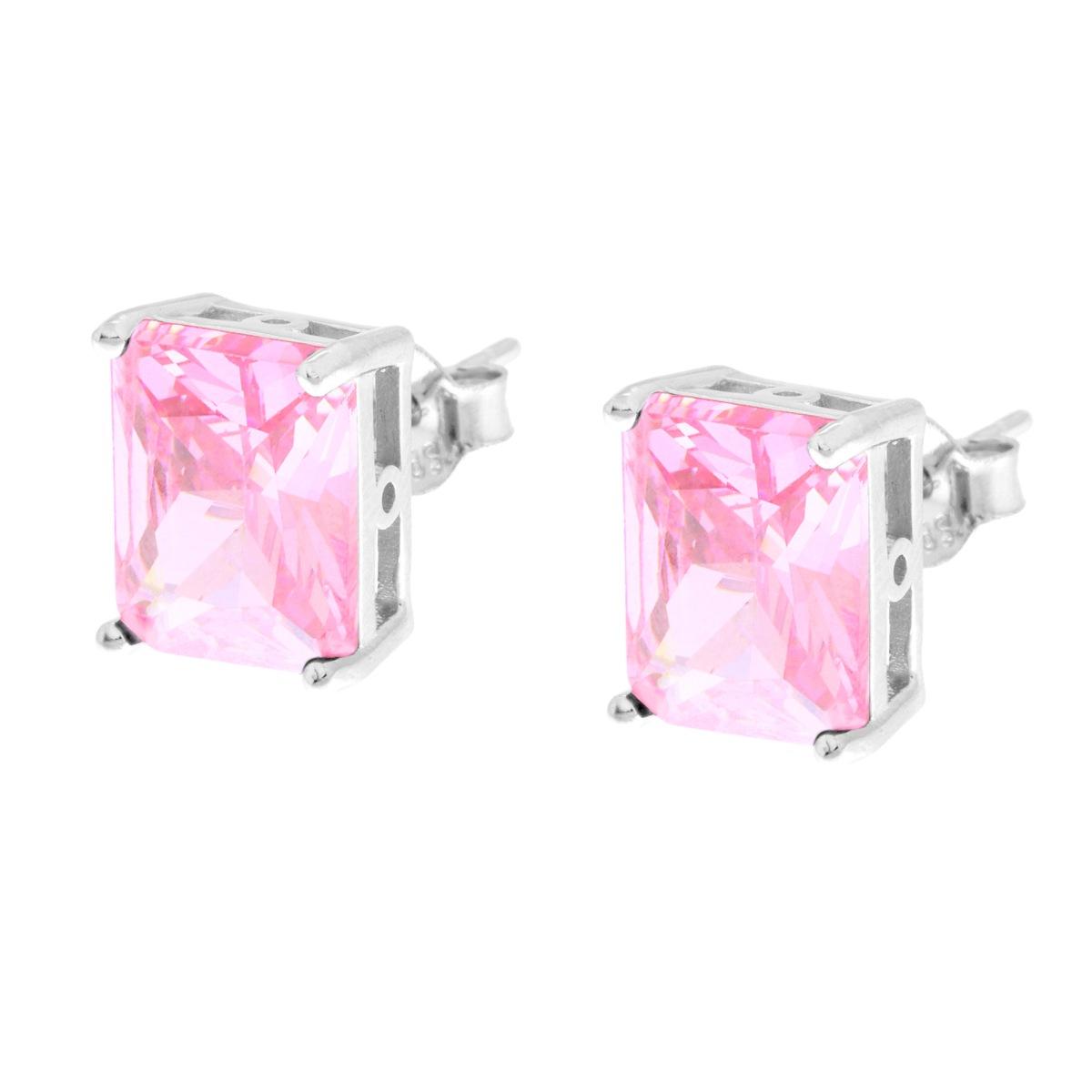 Orecchini Rettangolo Cubic Zirconia Baguette Rosa in ARGENTO 925 Galvanica Rodio