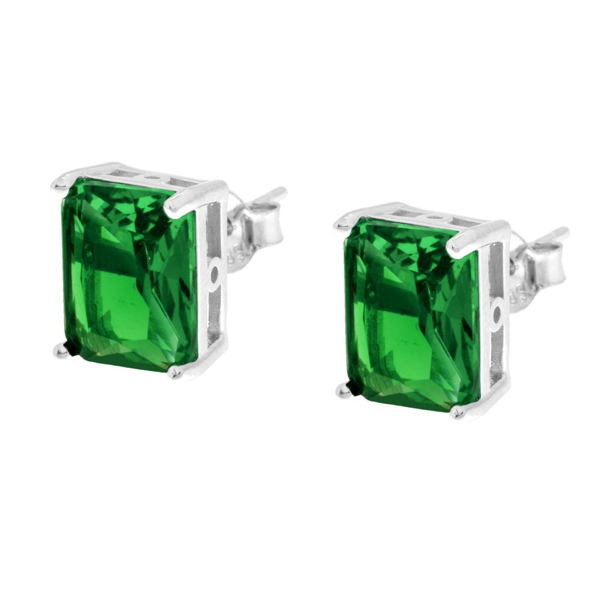Orecchini Rettangolo Cubic Zirconia Baguette Verde Smeraldo in ARGENTO 925 Galvanica Rodio