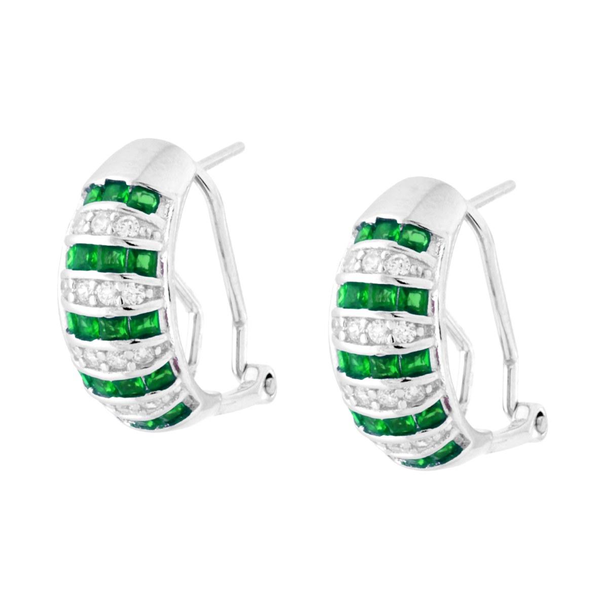 Orecchini Semicerchio con Cubic Zirconia alternati Verde Smeraldo e Bianchi in ARGENTO 925 Galvanica Rodio