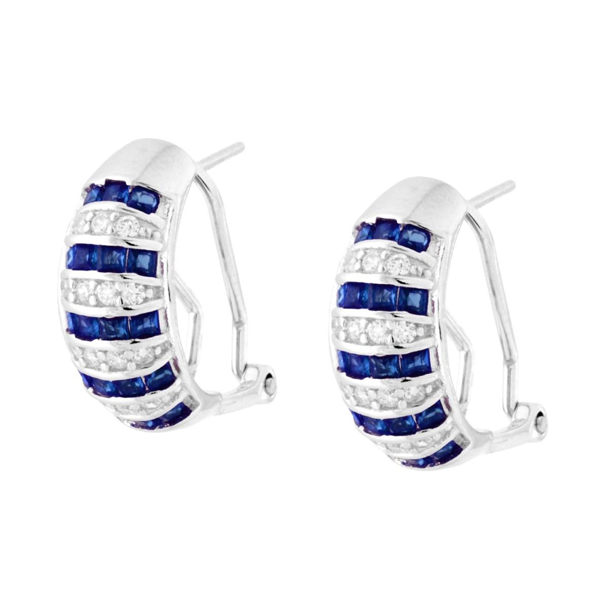 Orecchini Semicerchio con Cubic Zirconia alternati Blu Zaffiro e Bianchi in ARGENTO 925 Galvanica Rodio