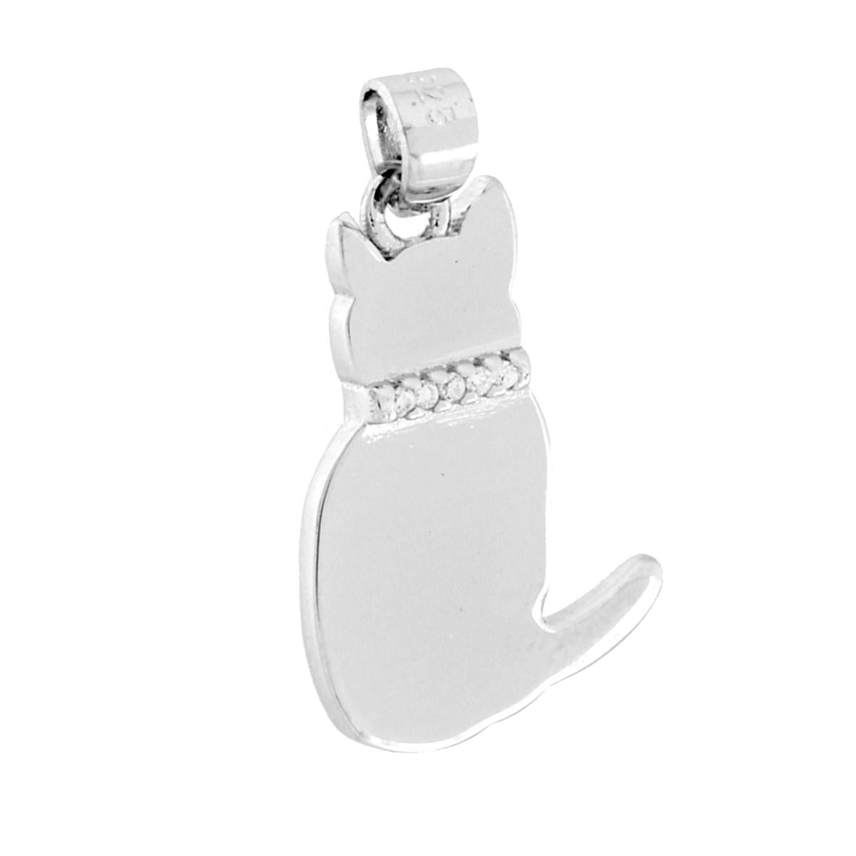 Ciondolo Gatto con Cubic Zirconia Bianchi in ARGENTO 925 Galvanica Rodio