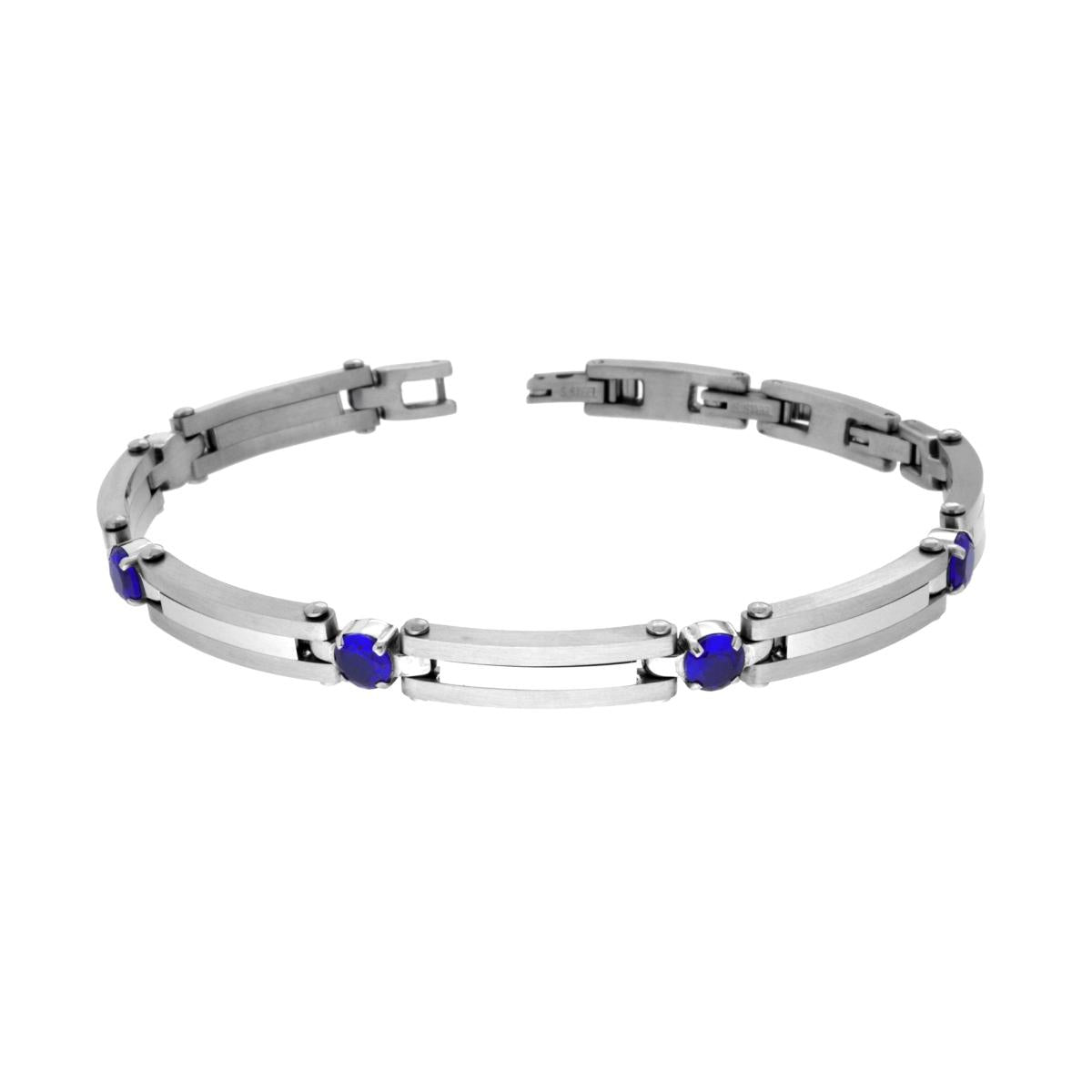 Bracciale Uomo Maglia Imperniata con Crystal Blu in ACCIAIO