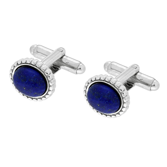 Accessori Gemelli Uomo Ovale con Pietra color Lapislazzuli mm 12 x 14 in ACCIAIO