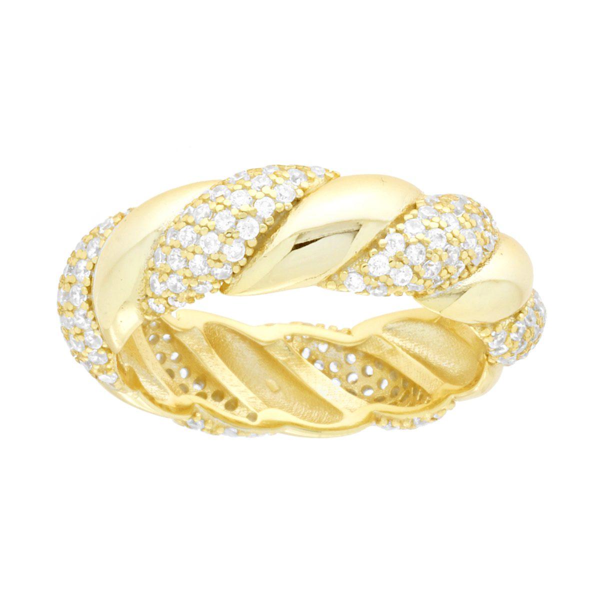 Anello Fascia Treccia con Cubic Zirconia Bianchi in ARGENTO 925 Galvanica Oro