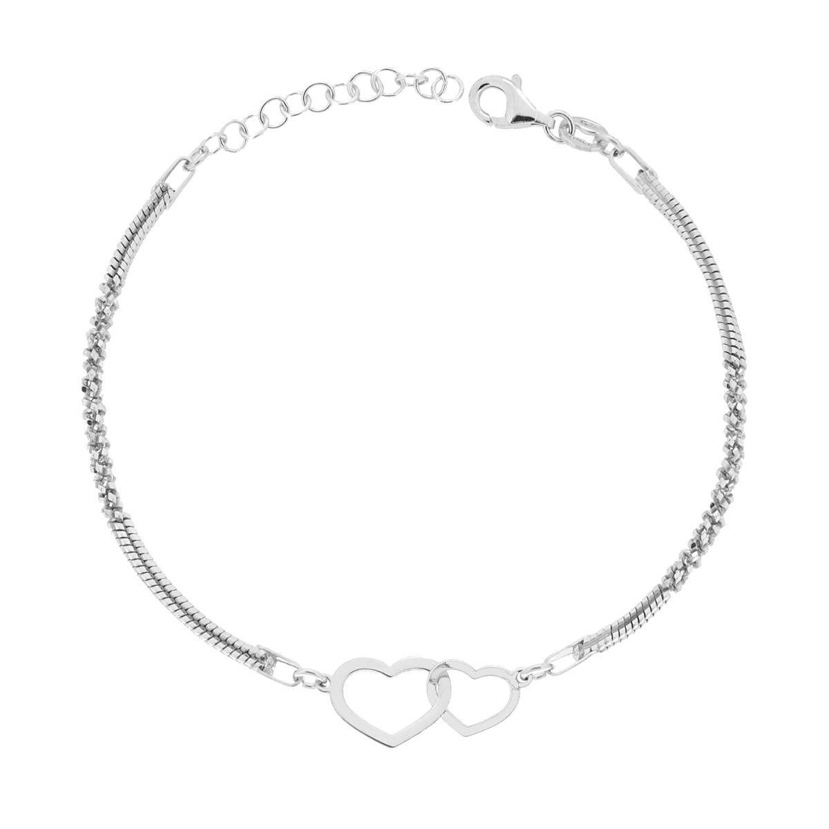 Bracciale Catena Compressa e Disco con Cuori in ARGENTO 925 Galvanica Rodio