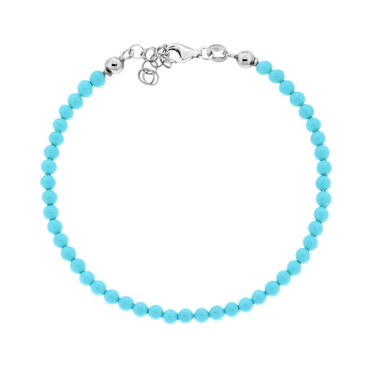 Bracciale filo di Perle mm 3 colore Turchese in ARGENTO 925 Galvanica Rodio
