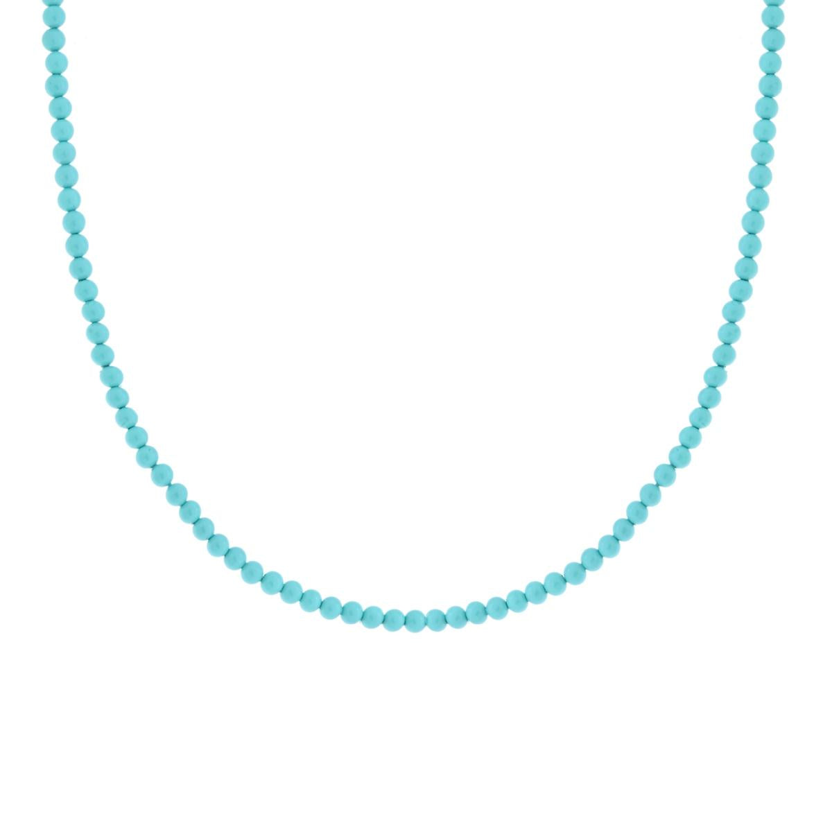 Collana Perla 3 mm Vetro perlato Turchese con filo e chiusura in ARGENTO 925 Galvanica Rodio