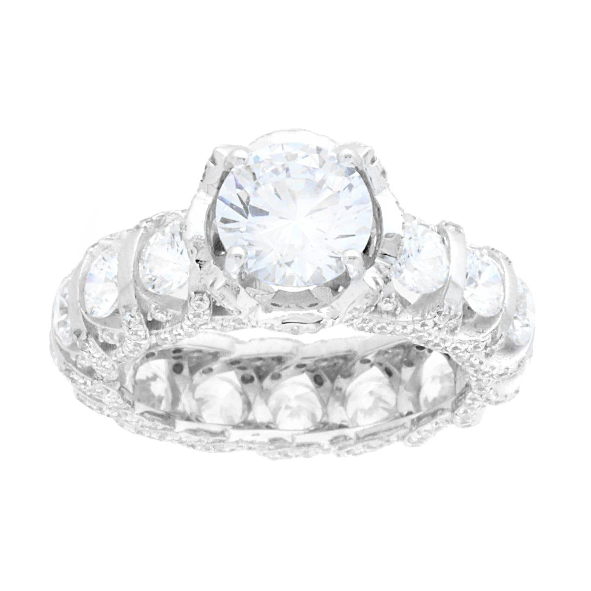Anello Solitario con Cubic Zirconia Bianco modello Eternity in ARGENTO 925 Galvanica Rodio