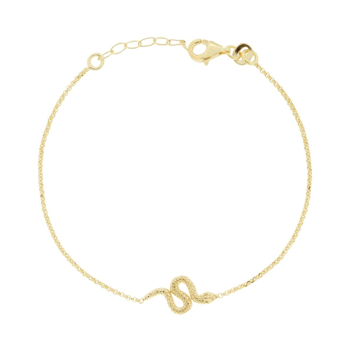 Bracciale Catena Rolo Diamantata con Serpente in ARGENTO 925 Galvanica Oro