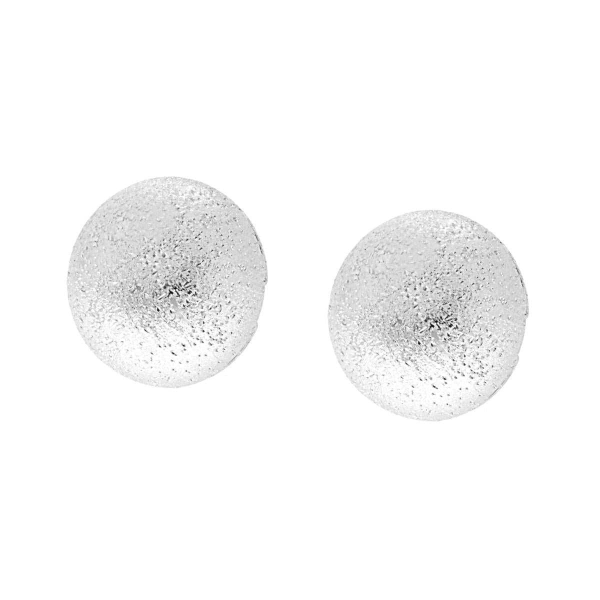 Orecchini Semisfera Spazzolati Diamantati mm 12 in ARGENTO 925 Galvanica Rodio<BR>
