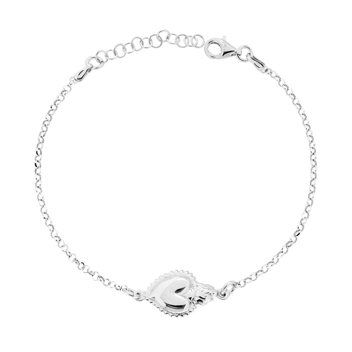Bracciale Catena Rolo Diamantata Cuore Votivo in ARGENTO 925 Galvanica Rodio