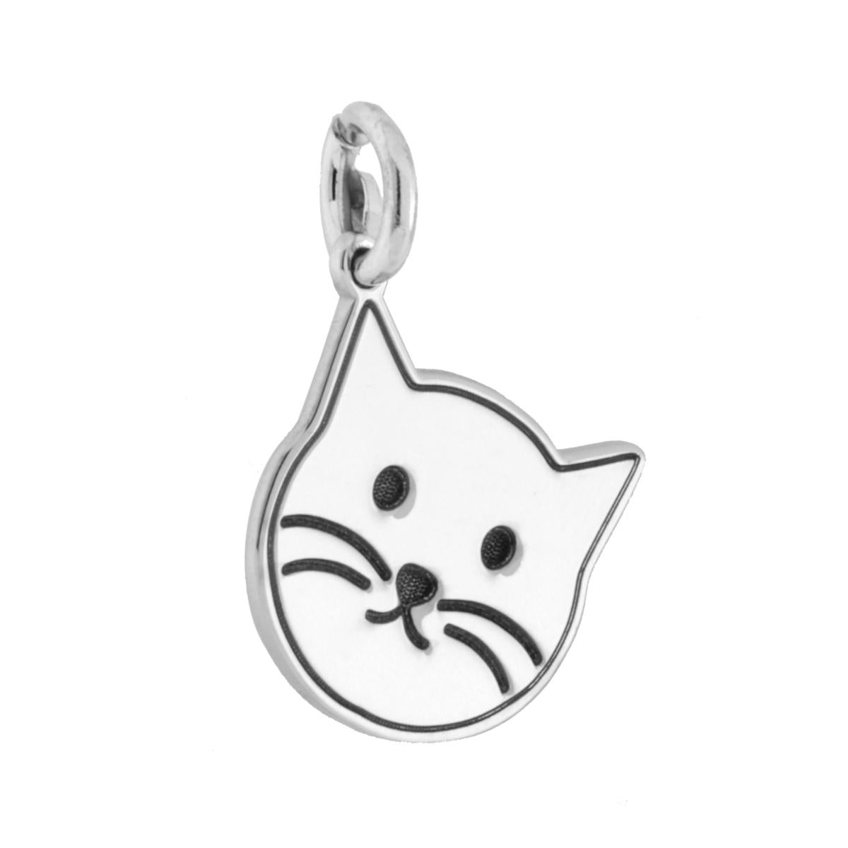Ciondolo Piastrina testa Gatto in ARGENTO 925 Galvanica Rodio
