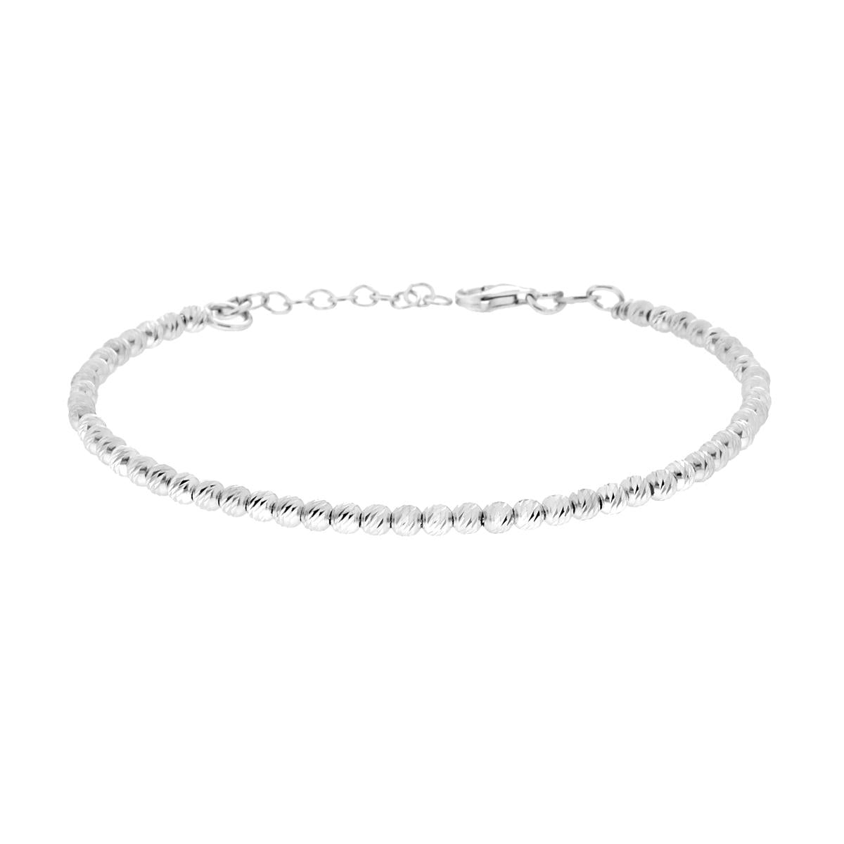 Bracciale Catena con Palline Diamantate slash mm 3 in ARGENTO 925 Galvanica Rodio