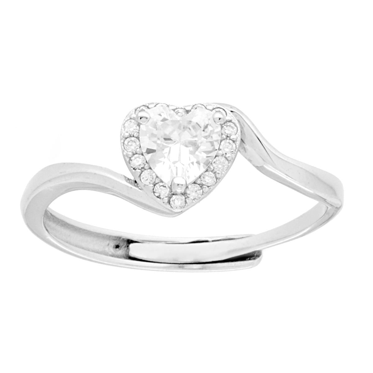 Anello Solitario Cuore con Cubic Zirconia Bianchi in ARGENTO 925 Galvanica Rodio