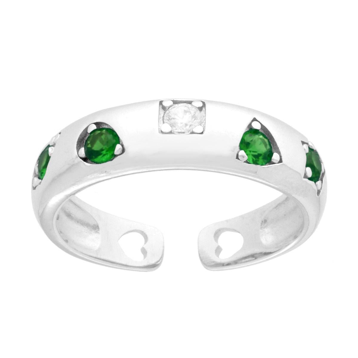 Anello Fascia con motivi geometrici Cubic Zirconia Verde Smeraldo e Bianchi in ARGENTO 925 Galvanica Rodio
