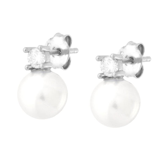 Orecchini Perla mm 8 con Cubic Zirconia Bianco in ARGENTO 925 Galvanica Rodio