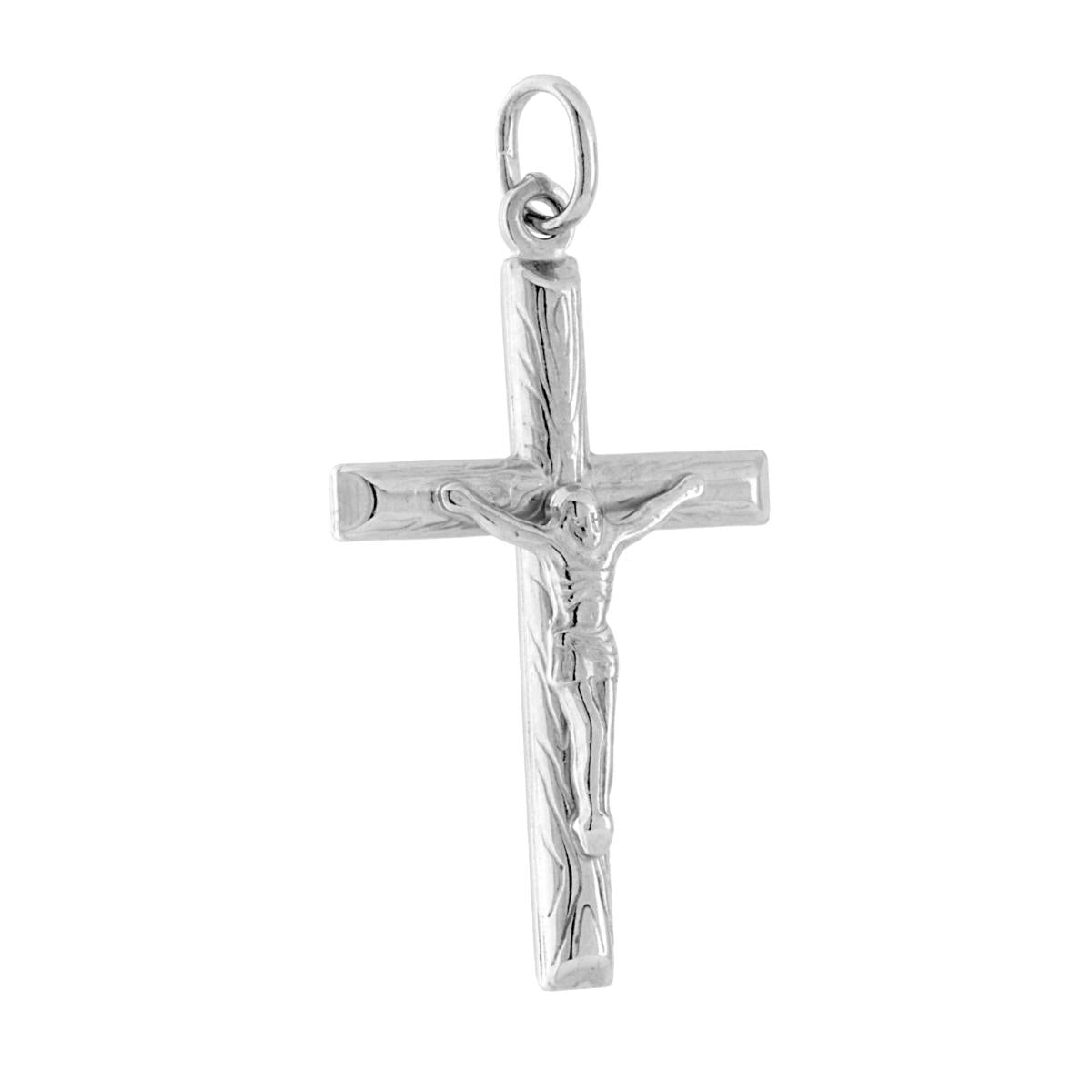 Ciondolo Croce Latina con Gesu Cristo in ARGENTO 925 Galvanica Rodio