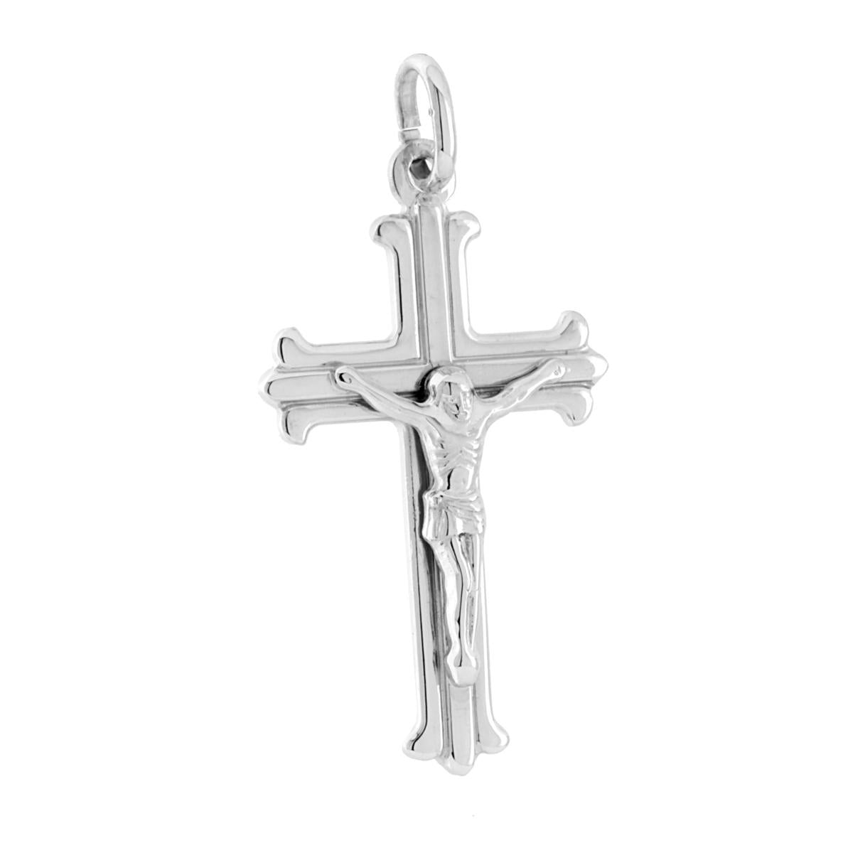 Ciondolo Croce Latina con Gesù Cristo in ARGENTO 925 Galvanica Rodio