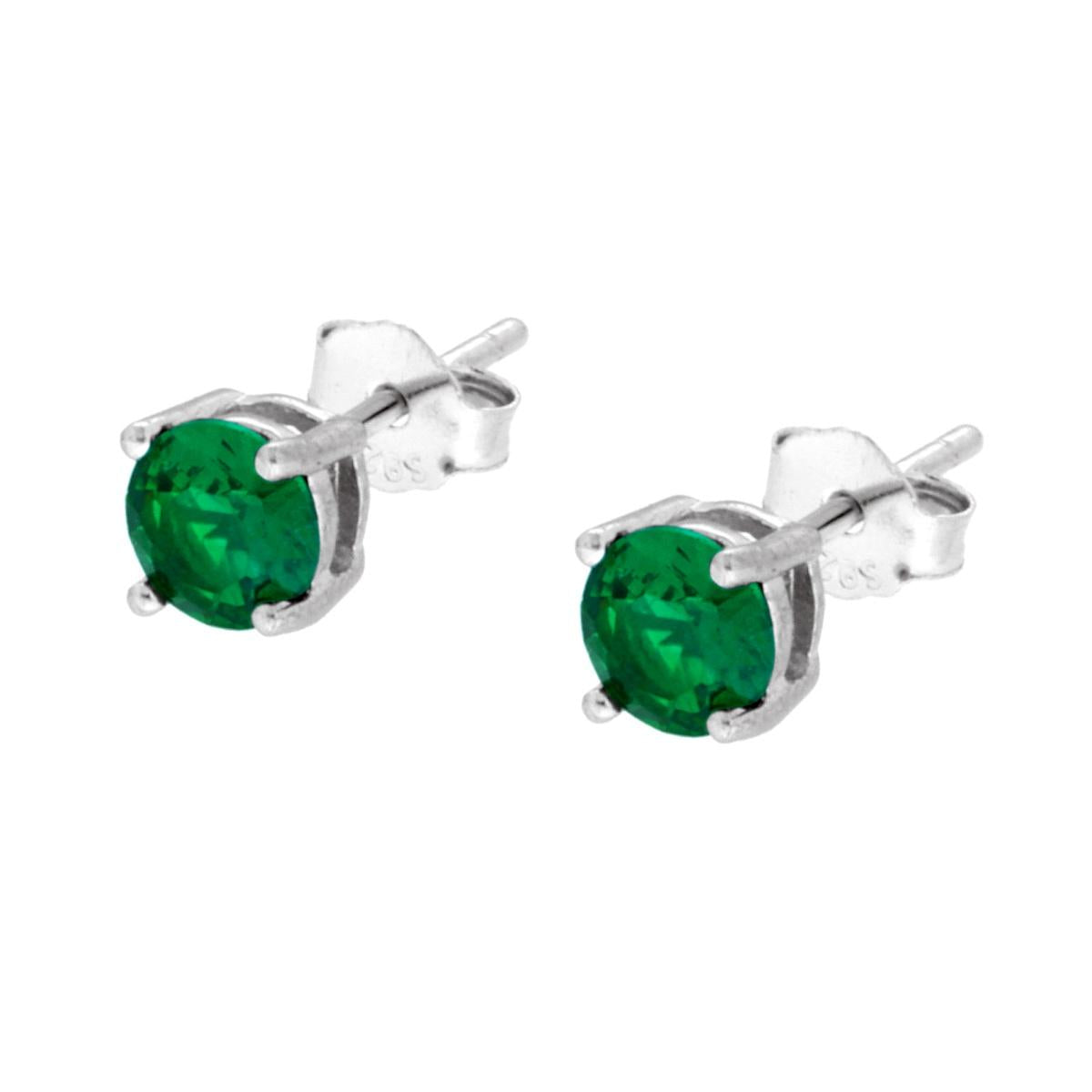 Orecchini Punto Luce Verde Smeraldo Cubic Zirconia mm 5 in ARGENTO 925 Galvanica Rodio