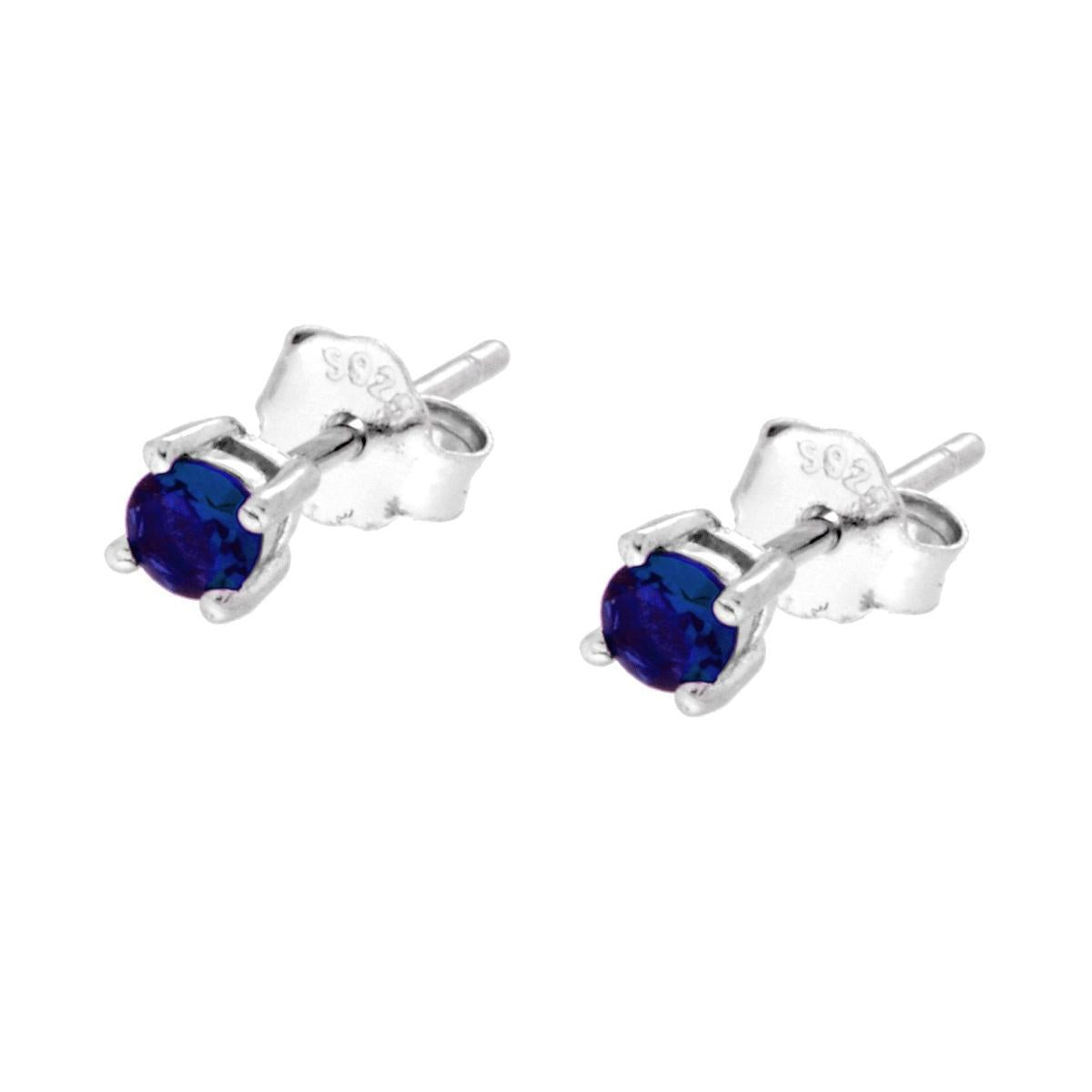 Orecchini Punto Luce Blu Zaffiro Cubic Zirconia mm 3 in ARGENTO 925 Galvanica Rodio