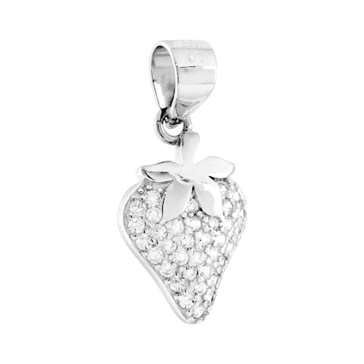 Ciondolo Fragola con Cubic Zirconia Bianchi in ARGENTO 925 Galvanica Rodio