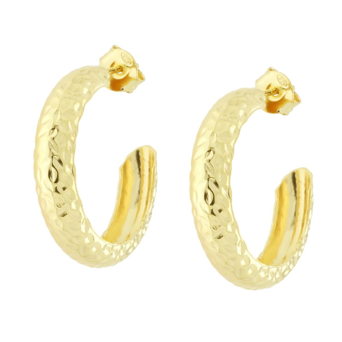 Orecchini Cerchio a effetto Martellato 25 mm in ARGENTO 925 Galvanica Oro