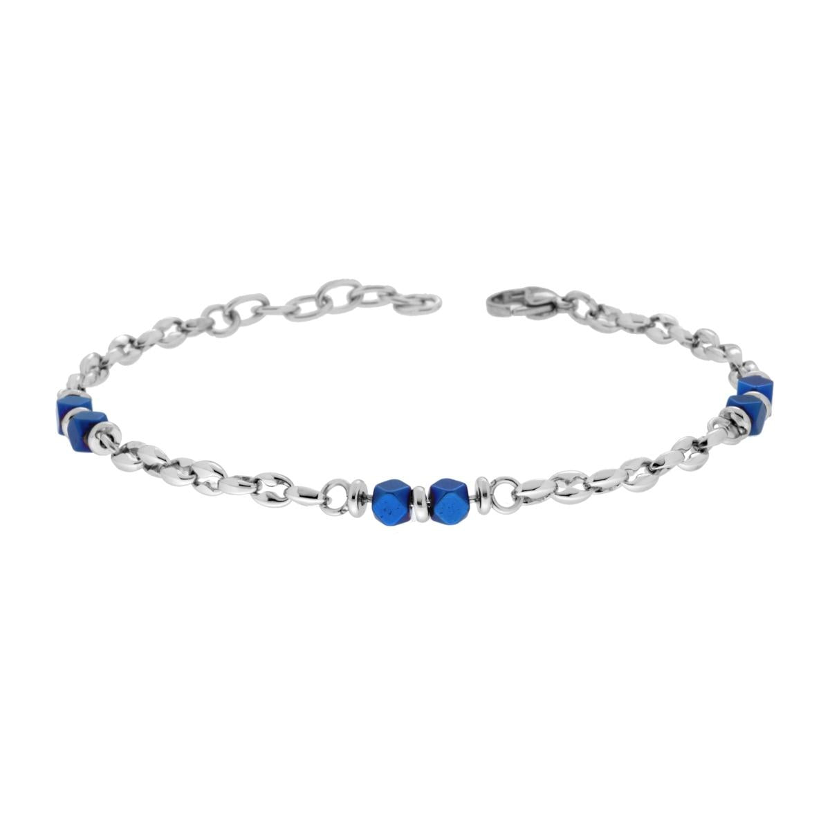 Bracciale Uomo Catena Marinara con Cubetti colore Blu in ACCIAIO