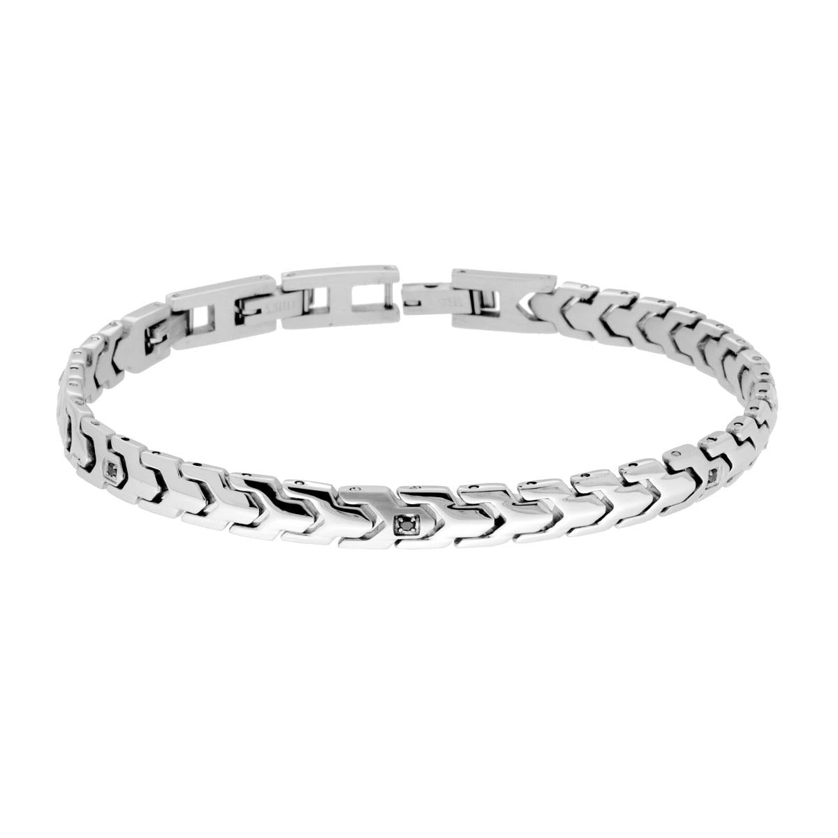 Bracciale Uomo Maglia Imperniata con Crystal Neri in ACCIAIO
