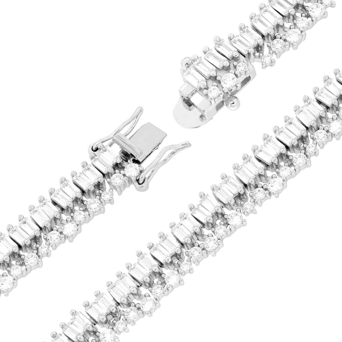 Bracciale Tennis Griffe cm 18 due fili Zirconi Baguette Bianchi in ARGENTO Galvanica Rodio
