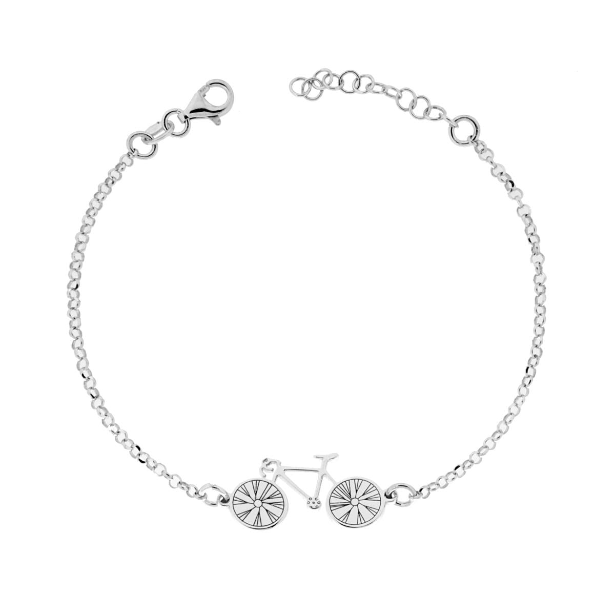 Bracciale Catena Rolo Diamantata con Bicicletta in ARGENTO 925 Galvanica Rodio