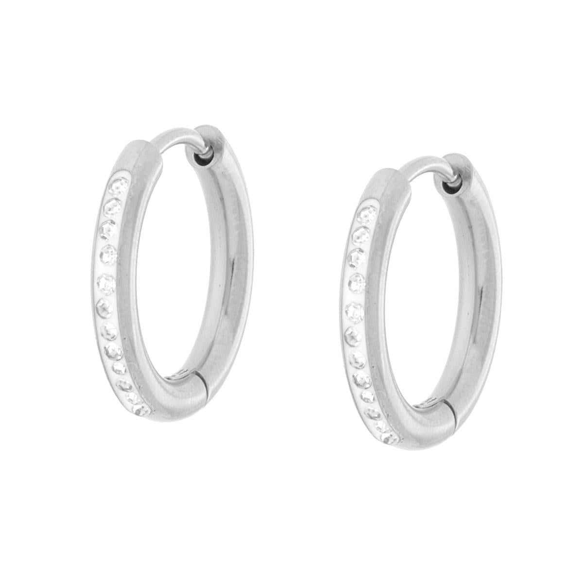 Orecchini Cerchio mm 17 con Crystal Bianchi in ACCIAIO