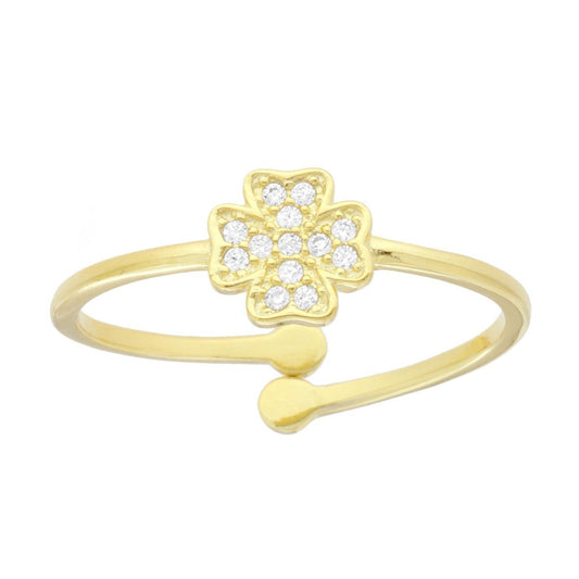Anello Quadrifoglio con Cubic Zirconia Bianchi in ARGENTO 925 Galvanica Oro