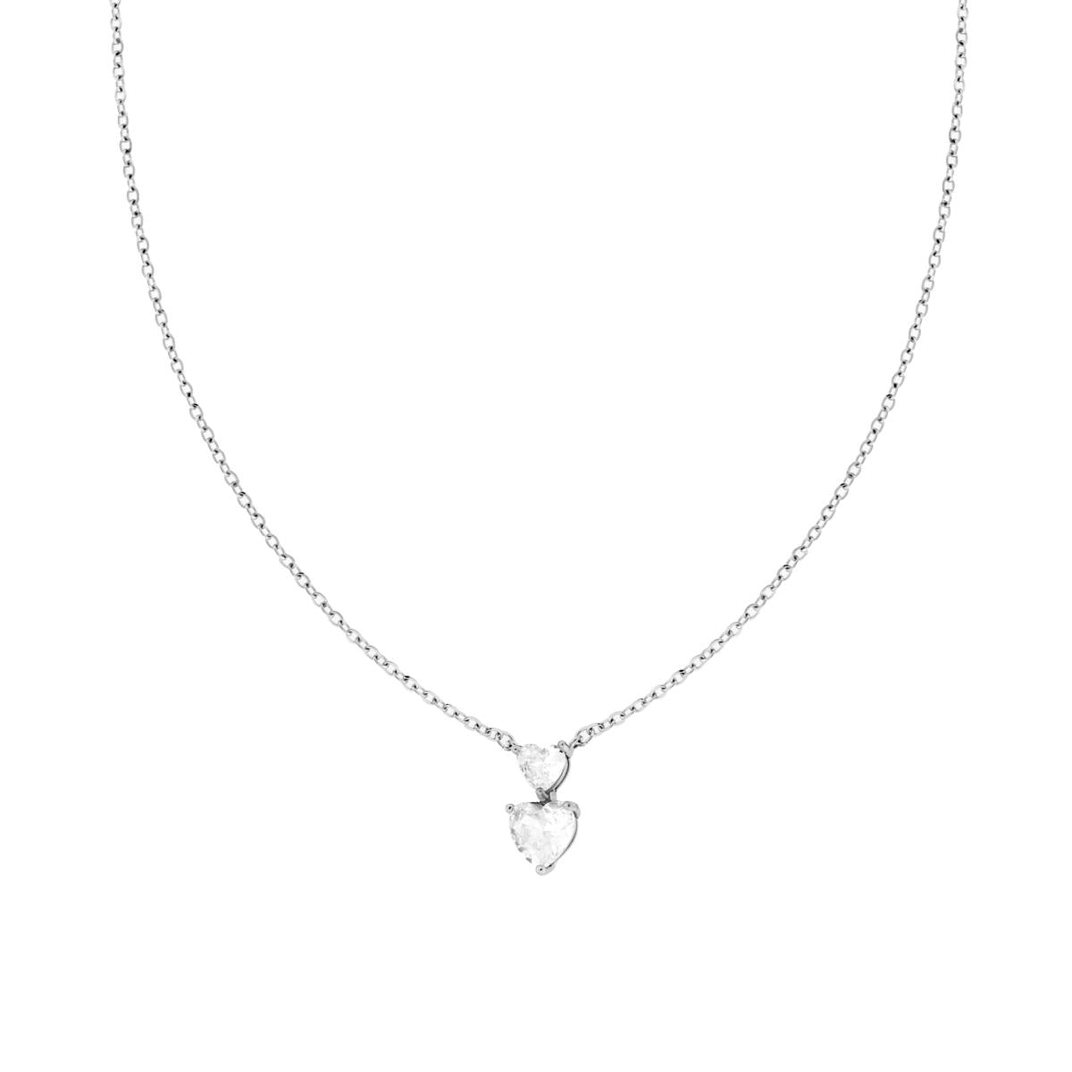 Collana Catena Forzatina Diamantata con doppio Punto Luce Cuore Crystal Bianchi in ACCIAIO